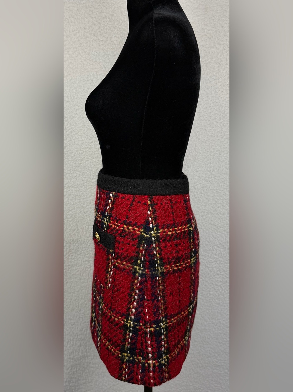 ZARA • Red/Black Tartan Plaid Tweed Mini Skirt, XS - Picture 7 of 16